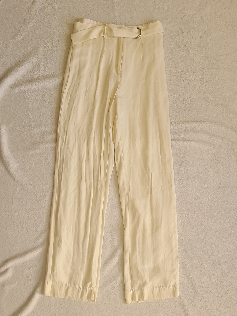 Kookai Cream Wide-Leg Belted Ring Pants Trousers 36 Quiet Luxury Classic Preppy